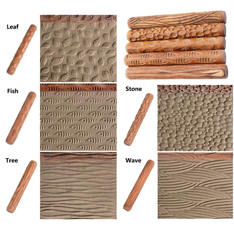 Yushen 5Pcs Wooden Clay Texture Rolling Emboss Plaid Hand Rollers Polymer Clay Ceramic Pattern Pottery Tools - Image 5